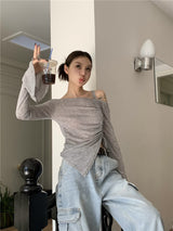 バウアオフショルダー長袖Tシャツ