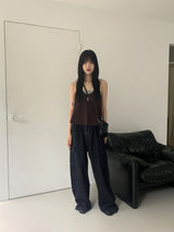 シャイナットバックバンディングヘムボタンドゥカーゴデニムパンツ