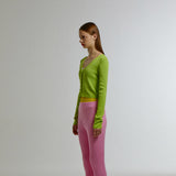 COVERED BUTTON SHORT CARDIGAN_GREEN