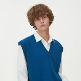 LAMBSWOOL V NECK KNIT VEST_BLUE (6612813054070)