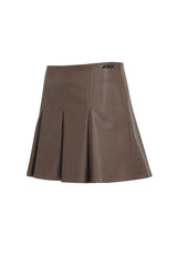 HAZELNUT GODET PLEATED VEGAN LEATHER SKIRT (6624194625654)