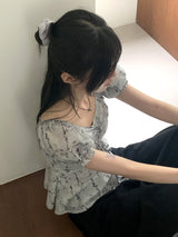 リアッザパターンシャーリング半袖ブラウス