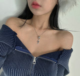 Gradient Off-Shoulder Zip-Up Knitwear