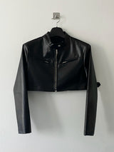 Block crop leather jacket