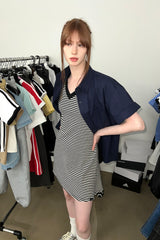 V NECK STRIPE OPS (WHITE)