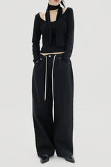 ストリングフリーサイズブラックパンツ / String free size black pants