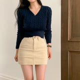 [5color] from twist V-neck cropped knit