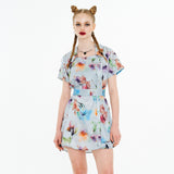 スクエアネックラインワンピース / Square Neckline One-piece [Watercolor Flower]