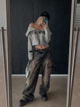 (UNISEX) ビンテージウォッシングカーゴデニムパンツ