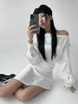 Silky shirring uncut shirt dress