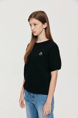 スモールチェリーニット半袖Tシャツ / UNI SMALL CHERRY SHORT SLEEVED KNIT KS [BLACK]