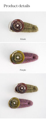 Button with wool knit hairpin (2color)
