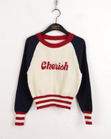 チェリーレタリング配色ナグランニットTシャツ / Cherish Lettering Color Matching Nagrang Knit T-shirt