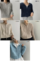 テリーツイストブレッドベースクロップドニットフーディジップアップ / Terry Twisted Bread-based Cropped Knit Hoodie Zip-Up