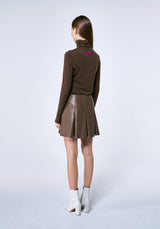 HAZELNUT GODET PLEATED VEGAN LEATHER SKIRT (6624194625654)