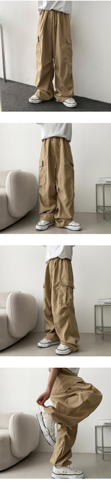 Bicol String Pleated Cargo Wide Pants