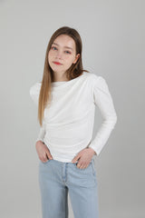ドレープパフシャーリングTシャツ / Drape Puff Shirring T-shirt White
