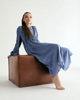 V-NECK CREASE SHIRRING ONEPIECE - CLASSIC BLUE (6635995955318)