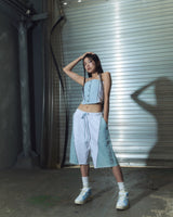 denim combi half pt - white