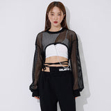 メッシュクロスクロップスウェットシャツ/TOP(9368) Mesh Cross Crop Sweatshirt