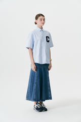 Cパッチユニセックス半袖オクスフォードシャツ / C Patch Short-Sleeved Unisex Sky blue Oxford Shirt