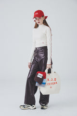 ビーガンレザーワイドパンツ / Vegan Leather Wide Pants [Dark Burgundy]
