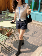 バイカラー半袖ニットカーディガン (3color)