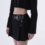 バックルキープリーツスカート/0 2 buckle key pleated skirt - BLACK