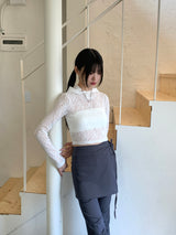 Swan rose see-through cropped hooded sweatshirt