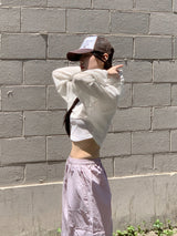 レイフシースルーフードボレロクロップ長袖Tシャツ / Rayf see-through hood bolero crop long-sleeved T-shirt