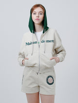 Women's Embologo Cropped Hooded Zip-Up Oatmeal(FCC1ZP391W)