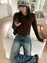 Tuma damage snap button collar knit cardigan