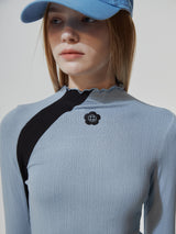 FLOWER EMBROIDERY TWO TONE LONG SLEEVE (2 COLOR) (6682310082678)