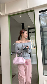 レースオフショルダー長袖Tシャツ