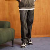 3D Monogram Rain Coating Slub Denim Pants Black