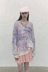 BOUQUET GIRL GRAPHIC V-NECK LOOSE FIT KNIT [LAVENDER]