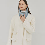 ヘリングボーンハイネックハーフコート / HERRINGBONE HIGH-NECK HALF COAT (IVORY)