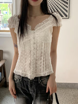 ジャケットレースパンチングy2kピンタックオフショルダースリーブレスブラウス / Jacket lace punching y2k pintuck off shoulder sleeveless blouse