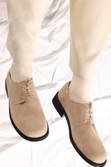 Cowhide Wooden Derby Shoes Vegetable Beige