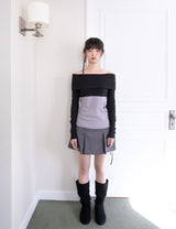 TWO-TONE OFF-SHOULDER KNIT (GREY)