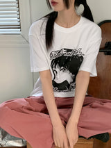 キムリ90'sアニメキャラクタープリントボクシーオーバーサイズフィット半袖Tシャツ / Kimri 90's Animation Character Printing Boxy Oversized Fit Short-Sleeved T-Shirt