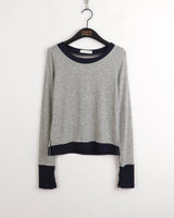 Ann's layered color combination round long-sleeved warmer T-shirt