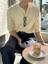 LMNラウンドネックケーブルカーディガン / LMN Round-Neck Cable Cardigan (6 colors)