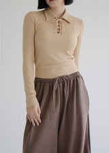 コルセットクロップカラーTシャツ/Corset Crop Collar T-shirt (3color)