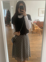 ローズチェックシルクバンディングスカート