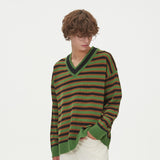 STRIPE V NECK KNIT_GREEN (6612841693302)