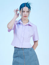 クロップショートスリーブコットンシャツ / CROP SHORT-SLEEVES COTTON SHIRTS(LAVENDER)