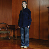 Jacquard checkerboard wide banding pants (6622860410998)