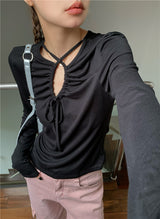 Cross shirring long sleeve tee