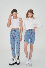 ストレートフィットチェリー刺繡クロップドデニムパンツ/ STRAIGHT FIT CHERRY EMBROIDERY CROPPED DENIM PANTS [6811]